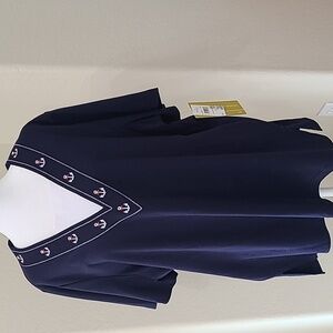 Cathy Daniels Vee Neck Navy Top Size 1X